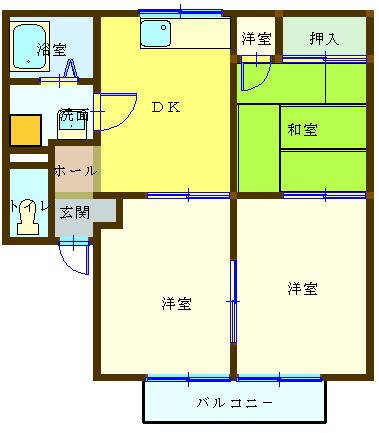 プリシェール金屋(3DK/1階)の間取り写真