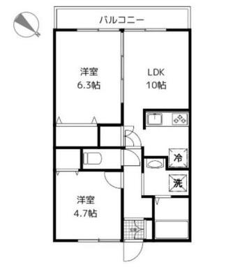 ディアロードTN(2LDK/1階)の間取り写真