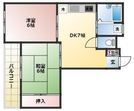ヴェルデューラ(2DK/1階)の間取り写真