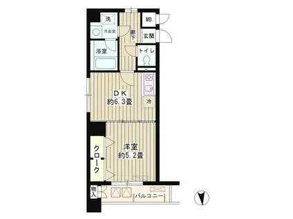 ラフィーネ港北(1DK/2階)の間取り写真