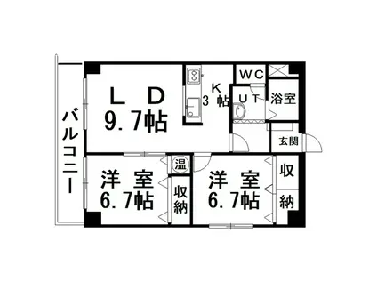 レジデンス黒金(2LDK/4階)の間取り写真