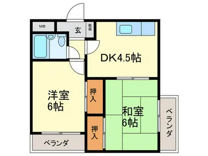 ふじコーポ(2DK/2階)の間取り写真