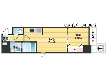 ラクラス堺筋本町旧フォーリアライズ堺筋本町(1LDK/3階)の間取り写真