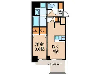 アドバンス神戸マーレ(1DK/7階)の間取り写真