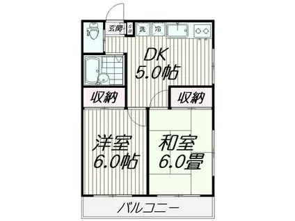 東急目黒線 洗足駅 徒歩4分 2階建 築34年(2DK/2階)の間取り写真