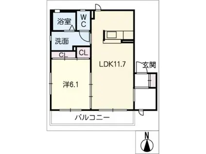 クレール東田 C棟(1LDK/2階)の間取り写真