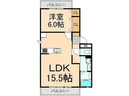M HOUSE II(1LDK/3階)の間取り写真