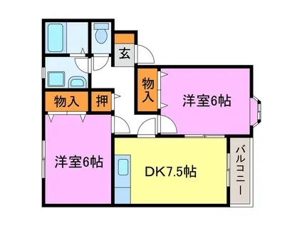 ツインクルみやびA・B棟(2DK/2階)の間取り写真