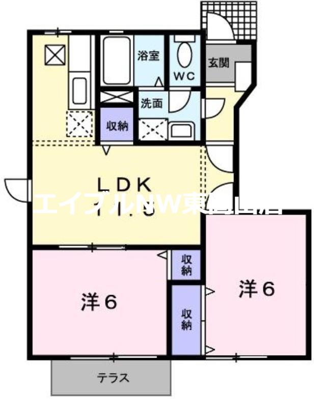 RAINBOW 輝(2LDK/1階)の間取り写真