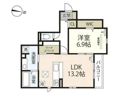 ヴィッセル庚午(1LDK/1階)の間取り写真