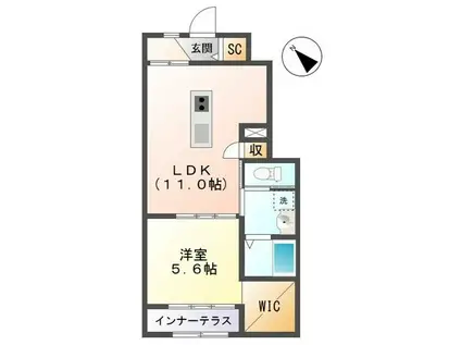 カーサ桜(1LDK/1階)の間取り写真