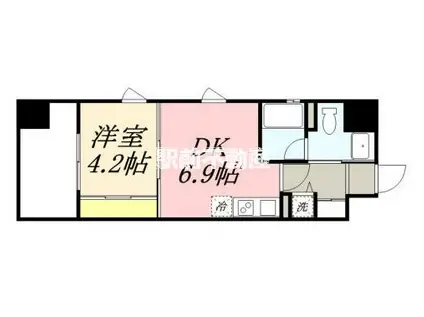 ルネッサンス21久留米六ツ門(1DK/6階)の間取り写真