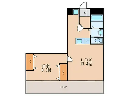 駅南第一ケイコービル(1LDK/9階)の間取り写真