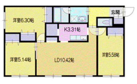 富万ヒラオカテラス(3LDK/1階)の間取り写真