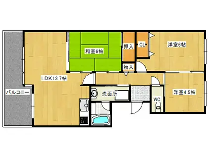 アルカディア八木(3LDK/4階)の間取り写真