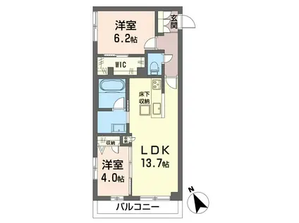 グランデアルベロ南八幡(2LDK/1階)の間取り写真