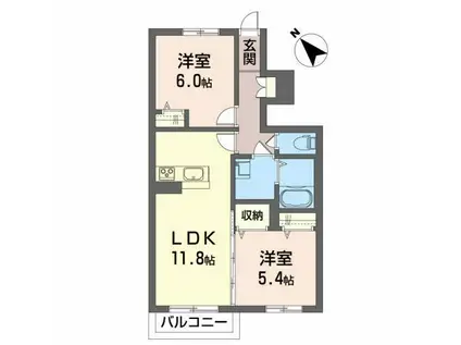グリーンセント 久留米(2LDK/1階)の間取り写真