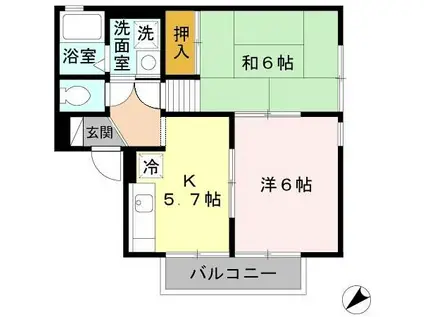 スペースMHMA棟(2K/1階)の間取り写真