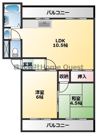パ-ルコートタナカ(2LDK/1階)の間取り写真