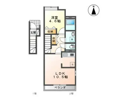 リバーサイド下小路II(1LDK/2階)の間取り写真