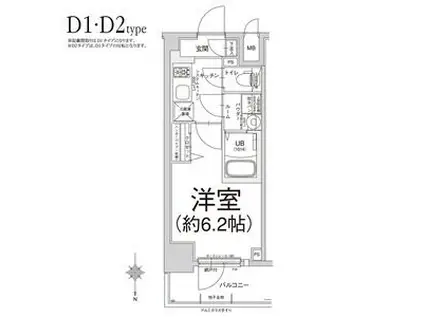 エスリード難波グレイス(1K/8階)の間取り写真