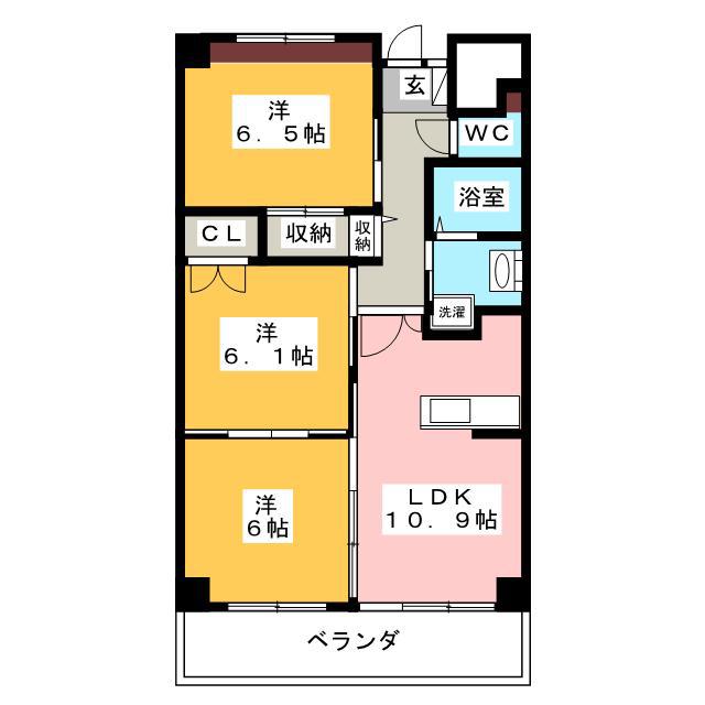 ラ・ミノールII(3LDK/2階)の間取り写真