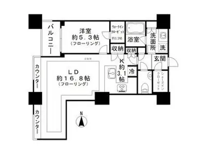 高輪・ザ・レジデンス(1LDK/18階)の間取り写真