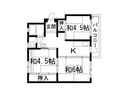 宝梅園1号棟(3DK/1階)の間取り写真