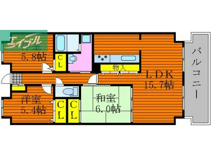 サーパス藤原西町(3LDK/6階)の間取り写真