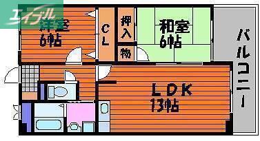 スカイロード(2LDK/1階)の間取り写真