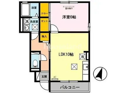 D-ROOM秋月 C棟(1LDK/1階)の間取り写真