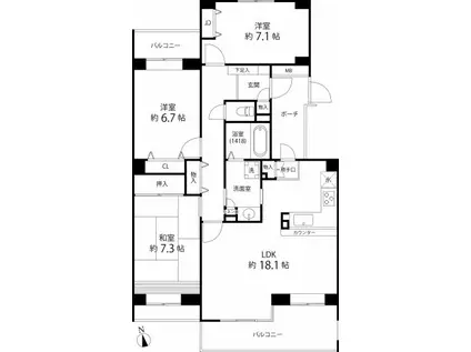 ティーズガーデン西寺尾D棟(3LDK/5階)の間取り写真