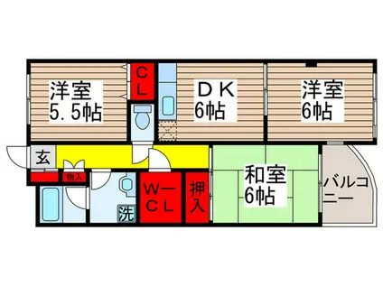 MS FLAT(3DK/3階)の間取り写真