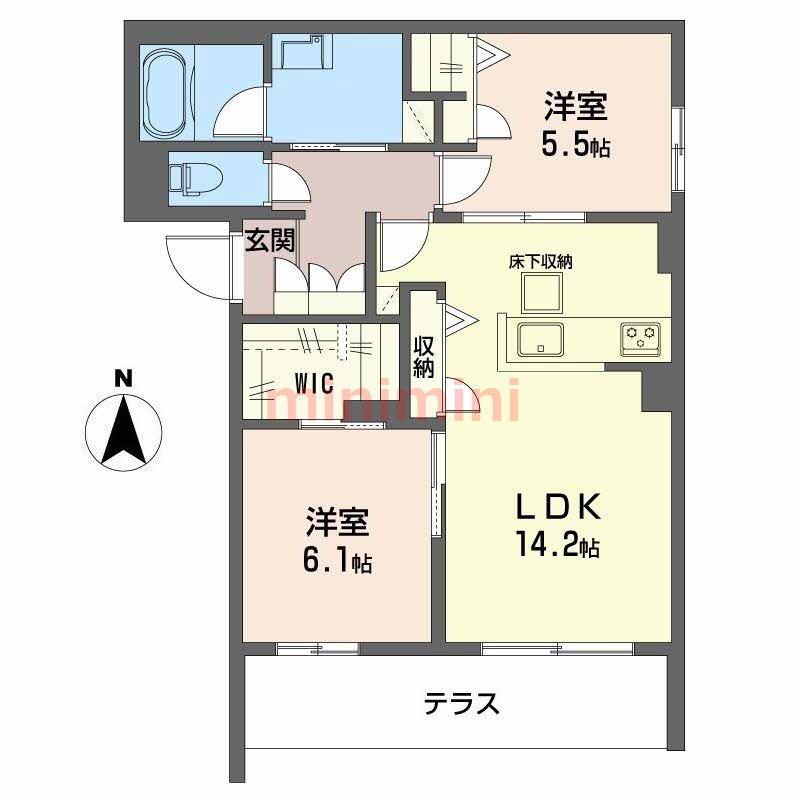 シャーメゾン ソルコート 上中条(2LDK/1階)の間取り写真