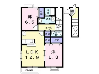 ロンリヴィエール(2LDK/2階)の間取り写真