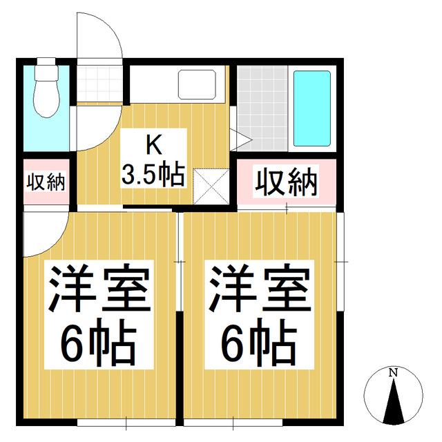 ラセーヌ村前 A棟(2K/2階)の間取り写真