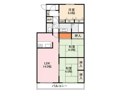ファミリーハイツ太田(3LDK/3階)の間取り写真