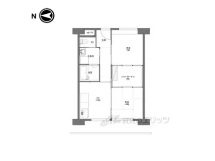 山科市営 3棟(2DK/5階)の間取り写真