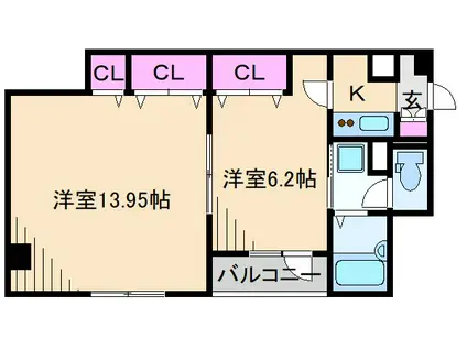 アルカンシェル新横浜(1DK/2階)の間取り写真