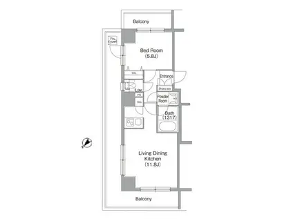 コンフォリア白金高輪(1LDK/8階)の間取り写真