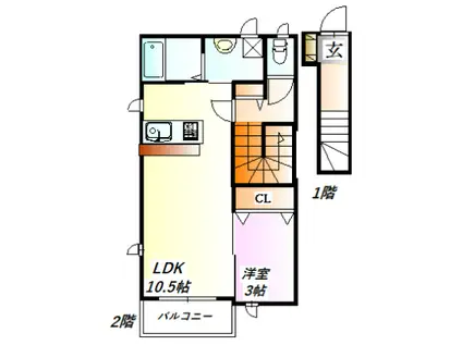 ベルリード天神(1LDK/2階)の間取り写真