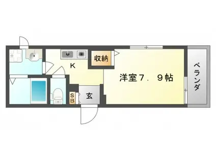 スカイコートウエスト(1K/2階)の間取り写真