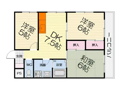 北条黒田マンション(3DK/3階)の間取り写真