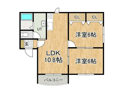 ロゼット暁(2LDK/2階)の間取り写真