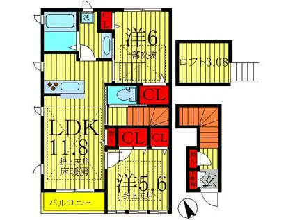 ル シェール 弐番館(2LDK/2階)の間取り写真