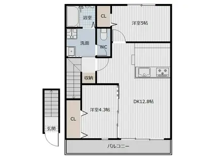 ピース・グランツB棟(2LDK/2階)の間取り写真