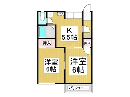 メイコーヒルズC(2K/2階)の間取り写真