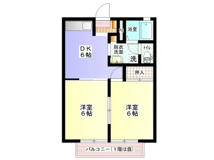 ベルクハイム(2DK/1階)の間取り写真