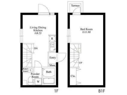 たすきCRASSO都立大学 B棟(1LDK/1階)の間取り写真