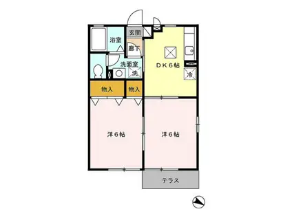 クローバーハイツ(2DK/1階)の間取り写真